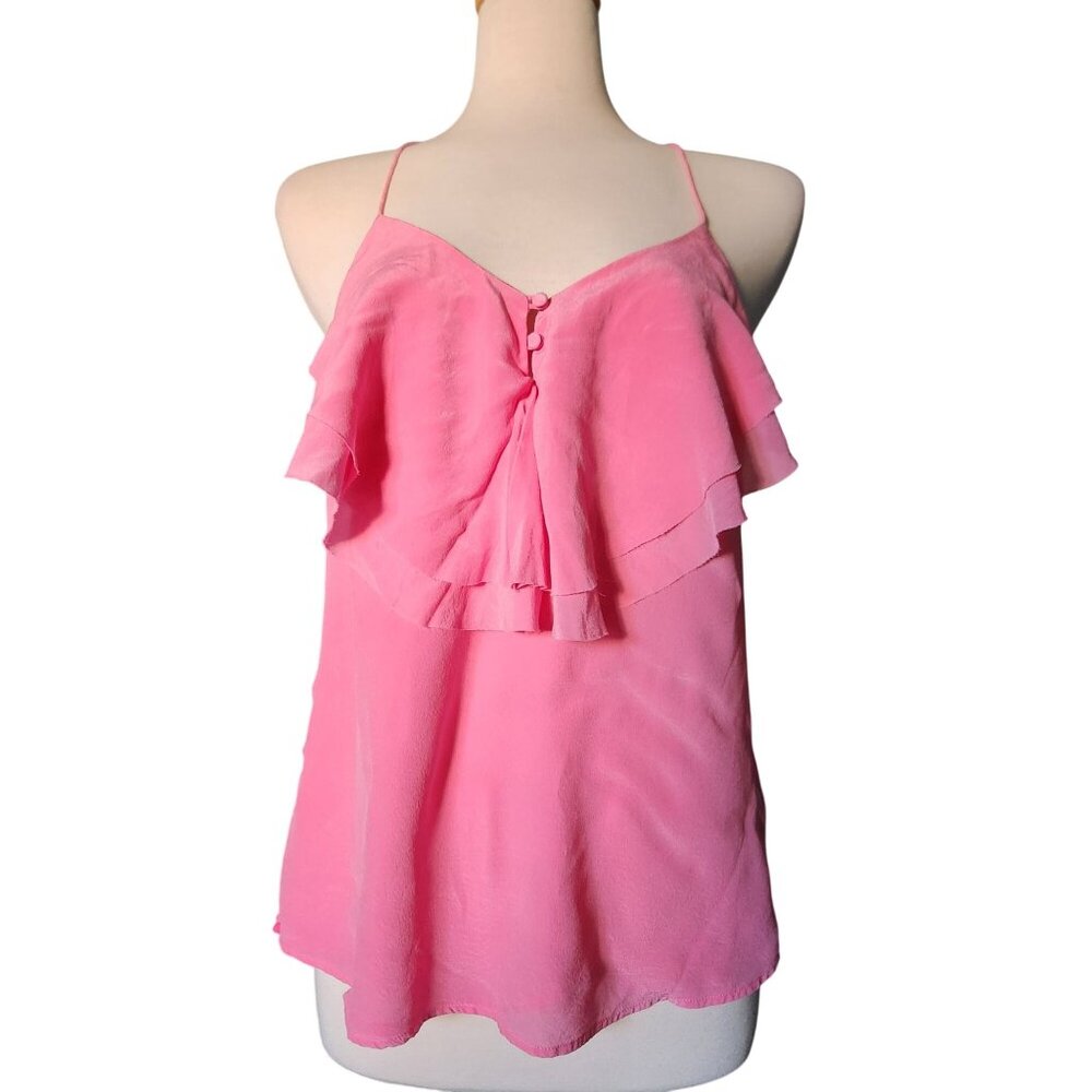 Banana Republic Ruffle Halter Silk Blouse Women's Size M Pink